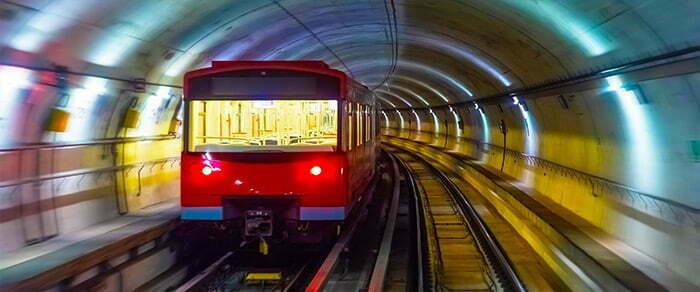 A metro train in a tunnel