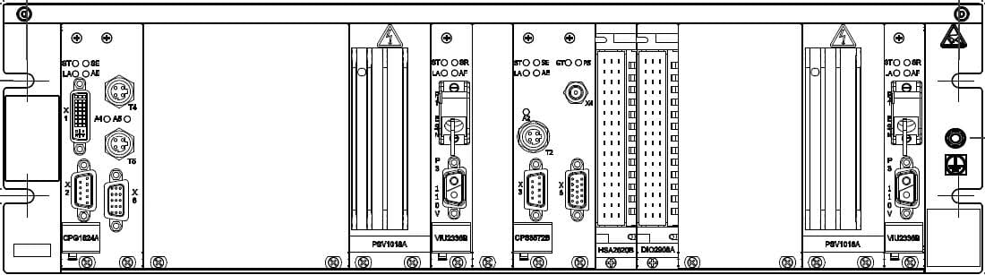 Diagram of the EKE-Electronics BASE+ODO+GPS+HMI system unit showing the hardware module configuration, including processor, power supply, GPS, odometry, communication, and I/O modules used for train positioning and door control applications.