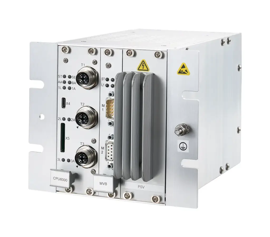 Side view of EKE-Trainnet&reg; MVB Intrusion Detection System for monitoring and detecting cybersecurity threats on train communication networks.