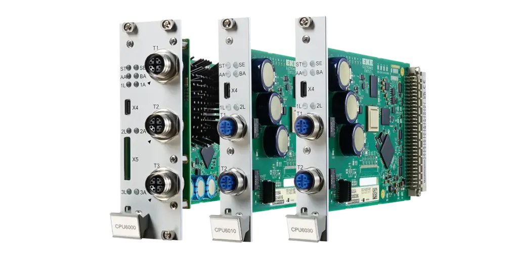 EKE-Trainnet&reg; CPU6000 Series processor modules, including the CPU6000, CPU6010 and CPU6030, for train control, automation and communication applications.