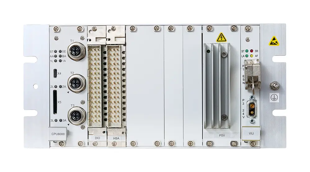 Front view of EKE-Trainnet&reg; Automatic Selective Door Operation (ASDO) device for platform-based door control and passenger safety.